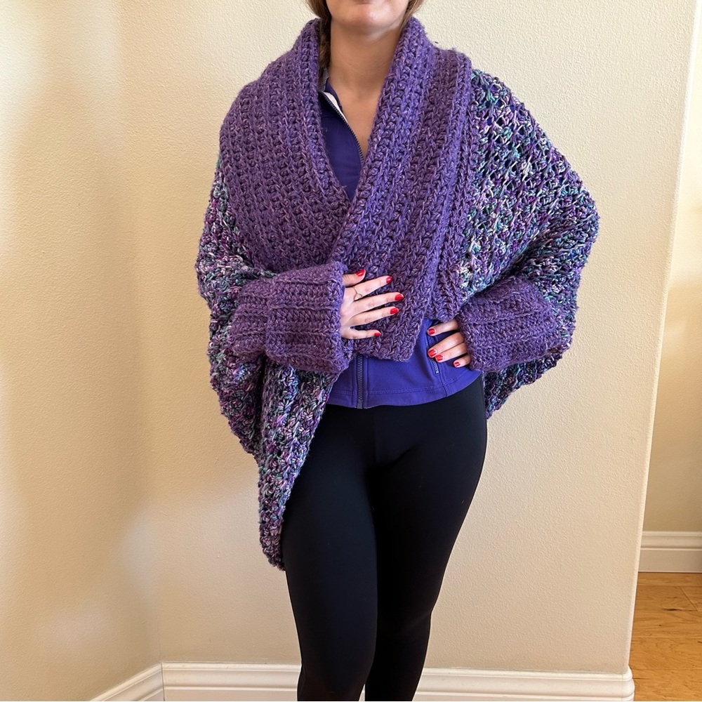 Handmade Purple Cocoon Sweater OS Long Sleeves Multi color Homemade